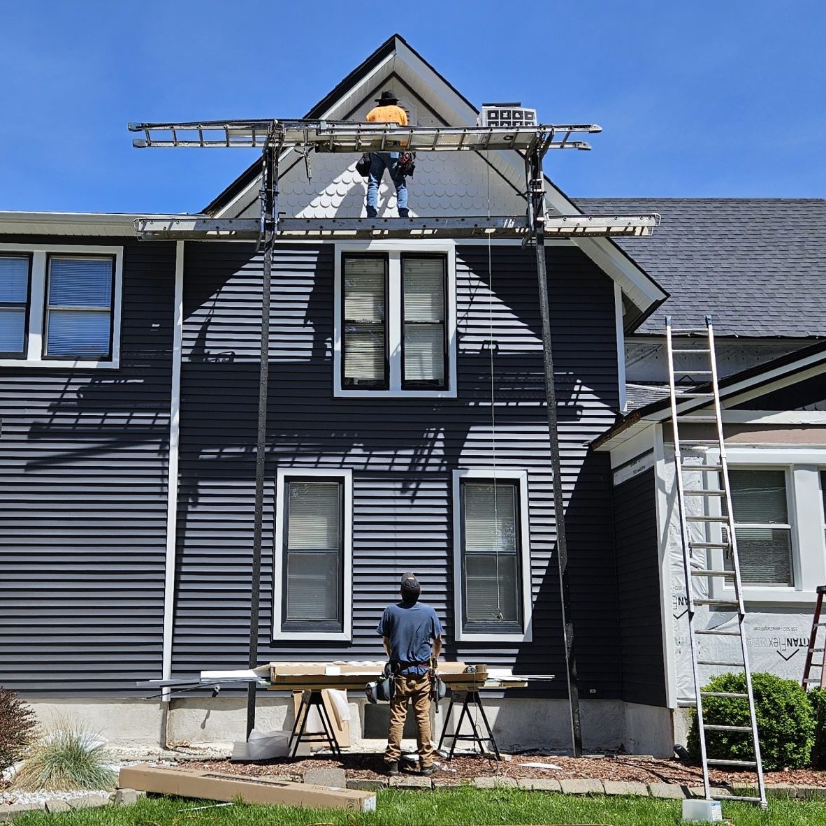 Siding replacement in progress with the Aloha Construction, Inc. team for a client located in Elgin, Illinois.