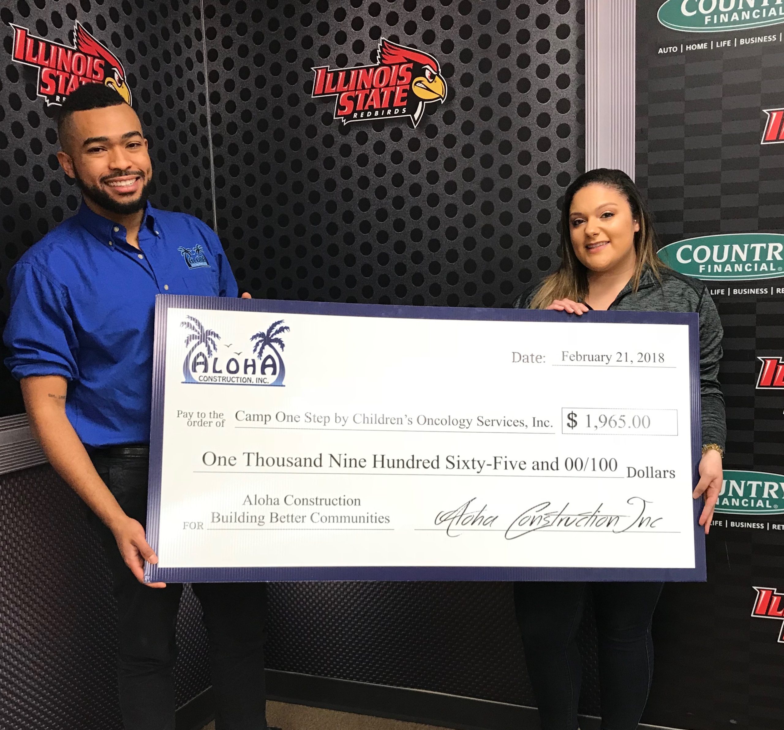 A donation made by Aloha Construction, Inc. to the Camp One Step Foundation to support children in need.